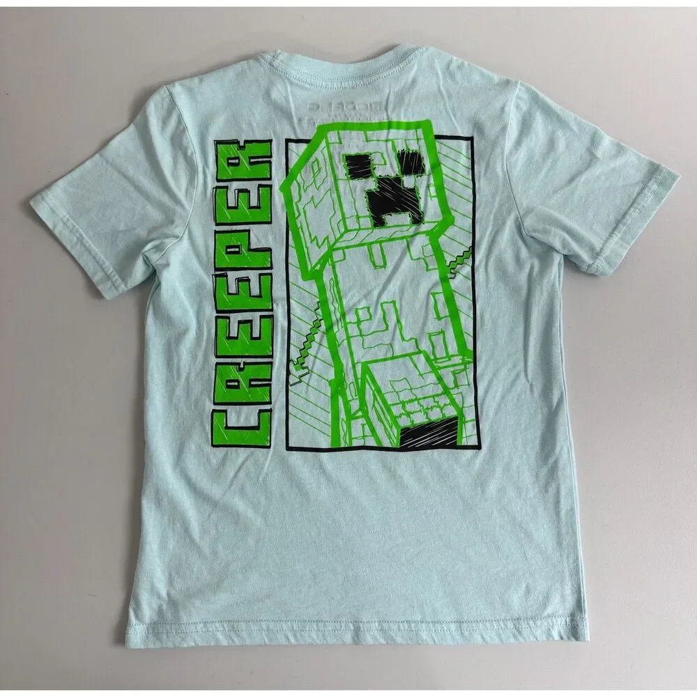 Mojang Studios Boys Blue Green Minecraft Creeper TNT Short Sleeve T Shirt Size M